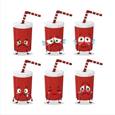 Üzgün suratlı kırmızı karton bardak çizgi film karakteri. Vektör illüstrasyonu