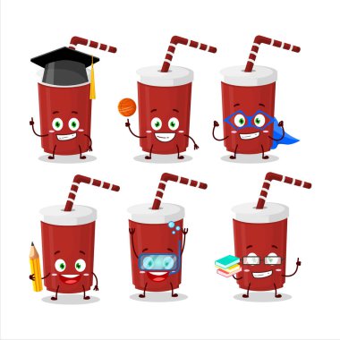 Değişik ifadeleri olan kırmızı karton bardak çizgi film karakteri öğrencisi. Vektör illüstrasyonu