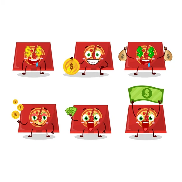 Caja Pizza Personaje Dibujos Animados Con Emoticonos Lindo Traer Dinero — Archivo Imágenes Vectoriales