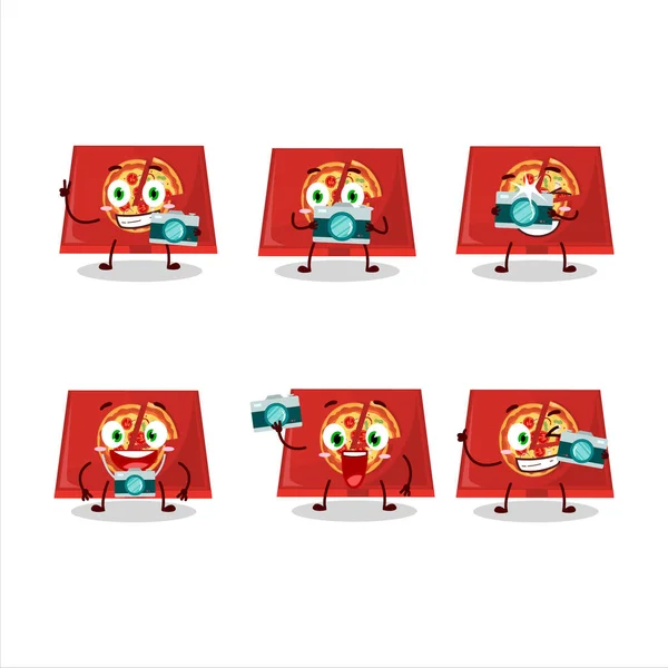 Photographe Profession Emoticon Avec Boîte Pizza Personnage Dessin Animé Illustration — Image vectorielle