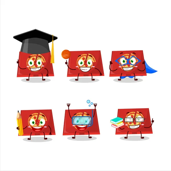 Estudiante Escuela Caja Pizza Personaje Dibujos Animados Con Varias Expresiones — Vector de stock