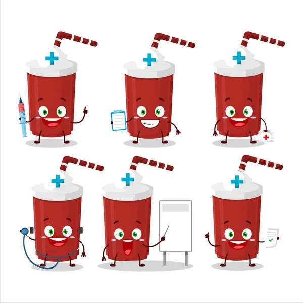 Emoticono Profesión Médica Con Personaje Dibujos Animados Taza Cartón Rojo — Vector de stock