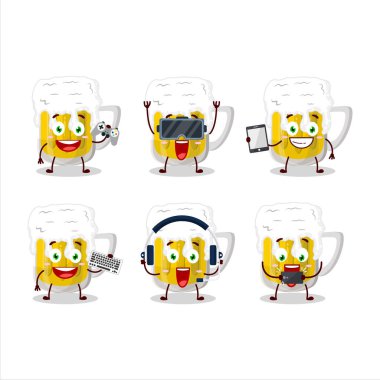 Bira çizgi film karakteri çeşitli şirin ifadelerle oyunlar oynuyor. Vektör illüstrasyonu