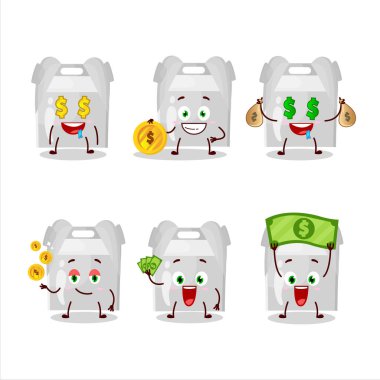 Yemek torbası çizgi film karakteri. Sevimli ifadeli. Para getir.