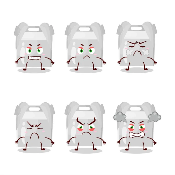Karakter kartun tas makanan dengan berbagai ekspresi marah - Stok Vektor