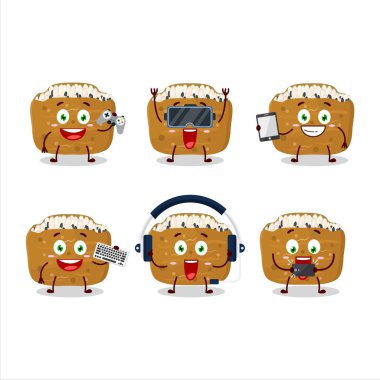 Inarizushi çizgi film karakteri çeşitli şirin duygu simgeleriyle oyunlar oynuyor. Vektör illüstrasyonu