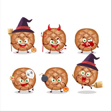 Halloween expression emoticons with cartoon character of round dark bread. Vector illustration