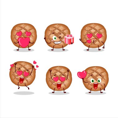 Round dark bread cartoon character with love cute emoticon. Vector illustration