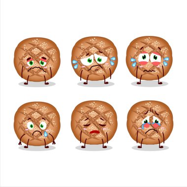 Round dark bread cartoon character with sad expression. Vector illustration