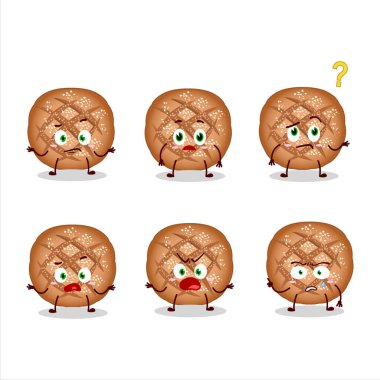 Cartoon character of round dark bread with what expression. Vector illustration