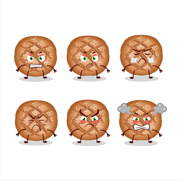 Dark Bread Cartoon Character Various Angry Expressions Vector Illustration — Διανυσματικό Αρχείο