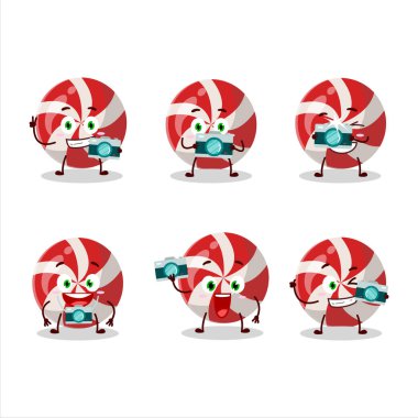 Kırmızı çizgi film karakteri ile fotoğrafçılık mesleği simgesi. Vektör illüstrasyonu