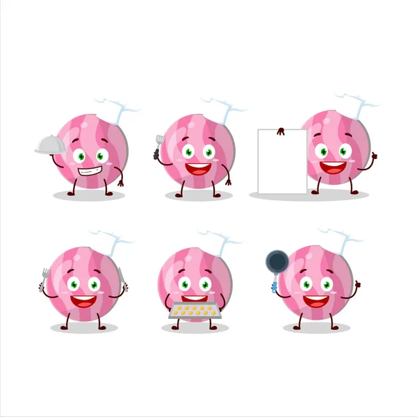 Kreskówkowy Charakter Różowych Cukierków Różnych Emotikonów Szefa Kuchni Ilustracja Wektora — Wektor stockowy