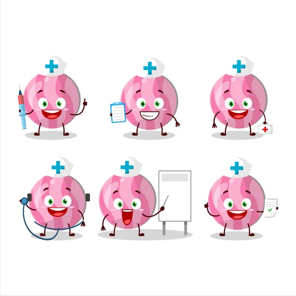 Doktor Beruf Emoticon Mit Rosa Süßigkeiten Cartoon Figur Vektorillustration — Stockvektor