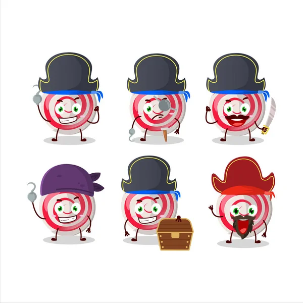 Personagem Desenhos Animados Doces Brancos Espiral Com Vários Emoticons Piratas — Vetor de Stock