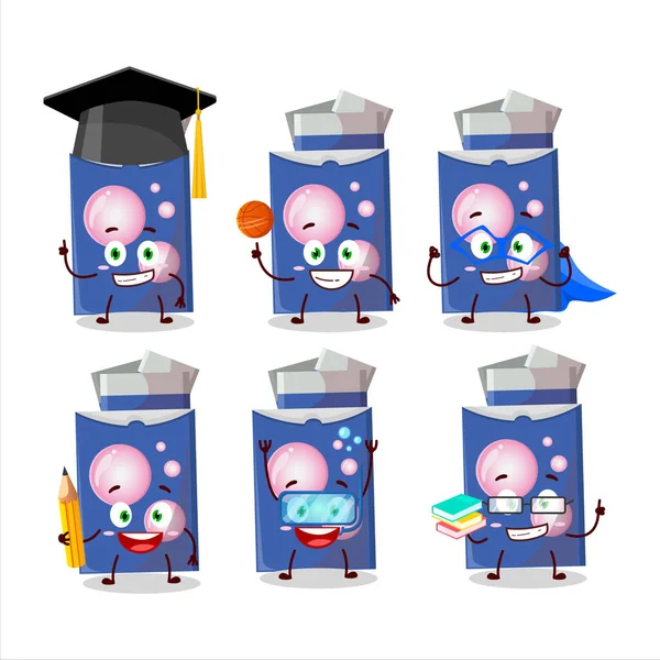 School Student Blue Bubble Gum Cartoon Character Various Expressions Vector — Stock Vector