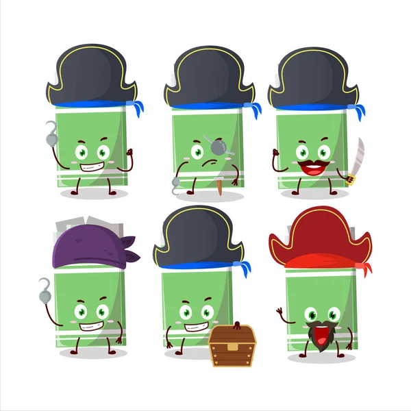 Personagem Desenhos Animados Chiclete Verde Com Vários Emoticons Piratas Ilustração — Vetor de Stock