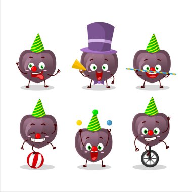 Çeşitli sirk gösterileri olan çizgi film karakteri aşk şekeri. Vektör illüstrasyonu