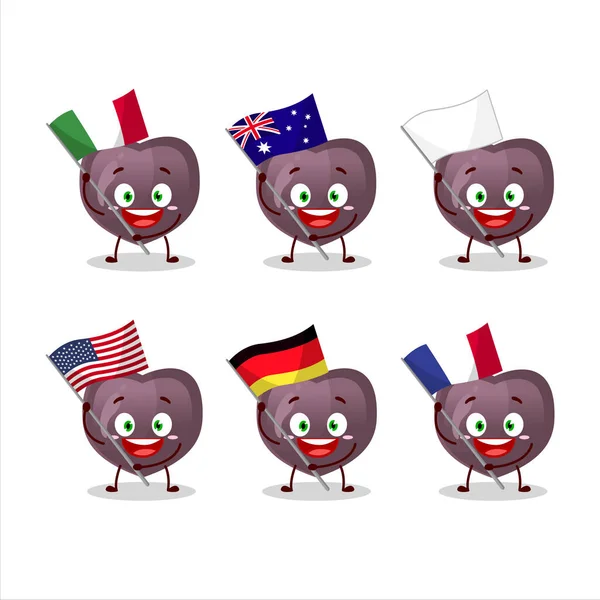 Amor Caramelo Personaje Dibujos Animados Traer Las Banderas Varios Países — Archivo Imágenes Vectoriales