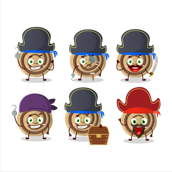 Personaje Dibujos Animados Galletas Espiral Con Varios Emoticonos Piratas Ilustración — Vector de stock