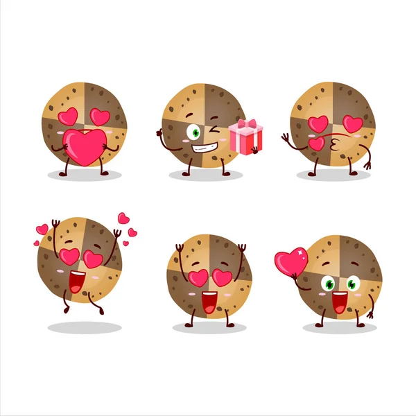 Biscuits Sucrés Personnage Dessin Animé Avec Amour Émoticône Mignon Illustration — Image vectorielle