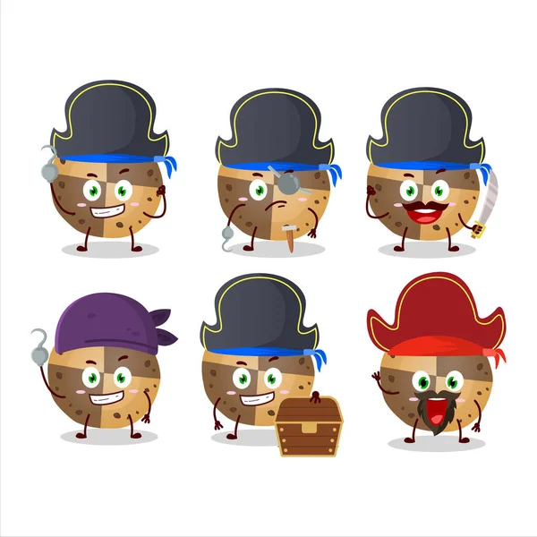 Personaje Dibujos Animados Galletas Dulces Con Varios Emoticonos Piratas Ilustración — Vector de stock