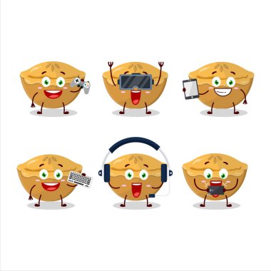 Pasta pastası çizgi film karakteri çeşitli şirin ifadelerle oyunlar oynuyor. Vektör illüstrasyonu