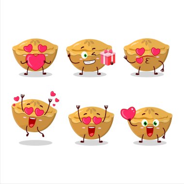 Sevgi ifadesi olan pasta pastası çizgi film karakteri. Vektör illüstrasyonu