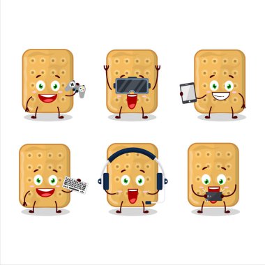 Biscuit çizgi film karakteri çeşitli şirin ifadelerle oyunlar oynuyor. Vektör illüstrasyonu