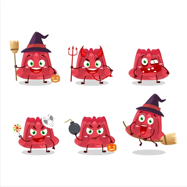 Emoticons Expressão Halloween Com Caráter Desenho Animado Pudim Vermelho Ilustração —  Vetores de Stock