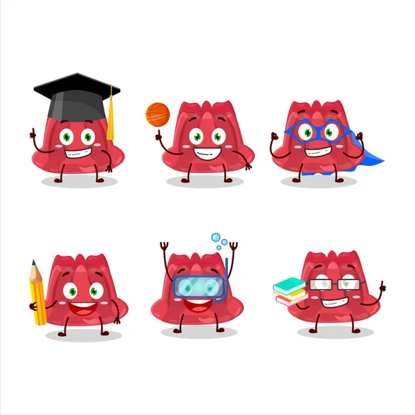 Estudiante Escuela Pudín Rojo Personaje Dibujos Animados Con Varias Expresiones — Vector de stock