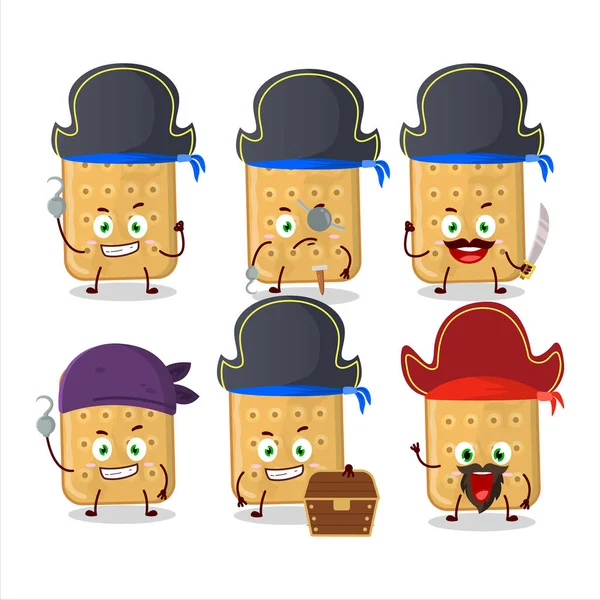 Personaje Dibujos Animados Galletas Con Varios Emoticonos Piratas Ilustración Vectorial — Vector de stock