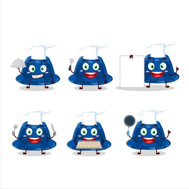Cartoon character of blueberry pudding with various chef emoticons. Vector illustration