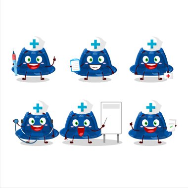 Doctor profession emoticon with blueberry pudding cartoon character. Vector illustration