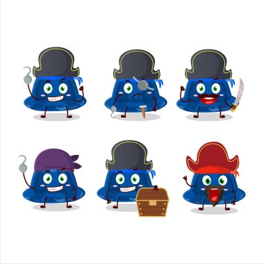 Cartoon character of blueberry pudding with various pirates emoticons. Vector illustration