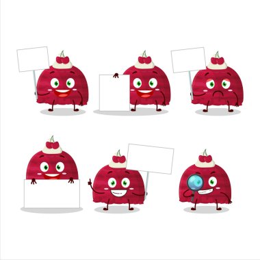 Cherry ice cream scoops cartoon character bring information board. Vector illustration