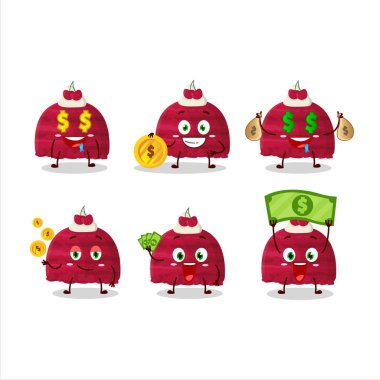 Cherry ice cream scoops cartoon character with cute emoticon bring money. Vector illustration