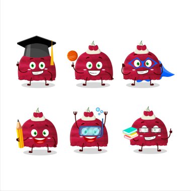 School student of cherry ice cream scoops cartoon character with various expressions. Vector illustration