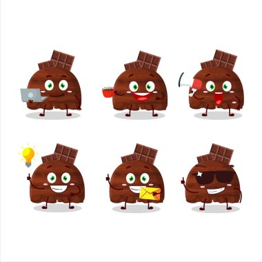 Chocolate ice cream scoops cartoon character with various types of business emoticons. Vector illustration