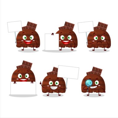 Chocolate ice cream scoops cartoon character bring information board. Vector illustration