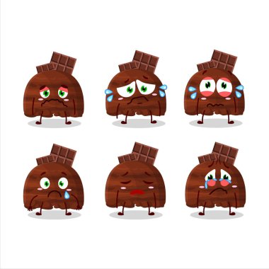 Chocolate ice cream scoops cartoon character with sad expression. Vector illustration