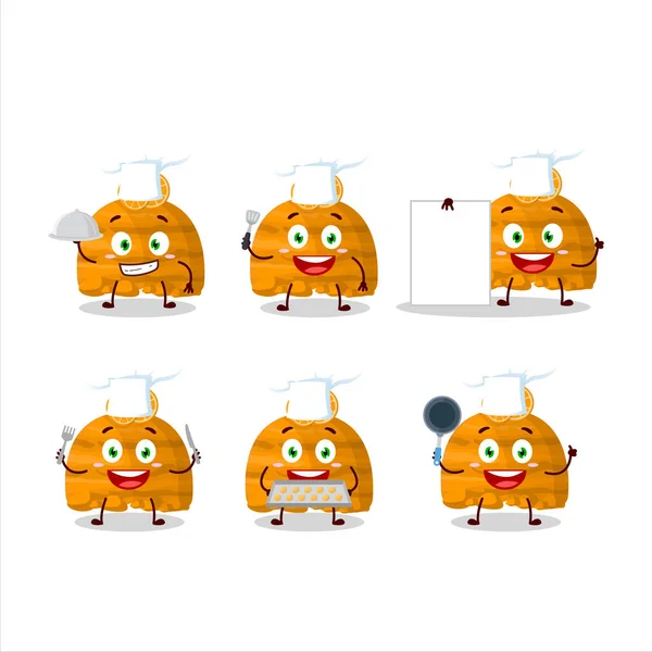 Karakter Kartun Dari Krim Sendok Oranye Dengan Berbagai Emoticon Koki - Stok Vektor