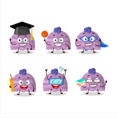 Yaban mersinli dondurma okulu öğrencisi çeşitli ifadelerle çizgi film karakteri yakaladı. Vektör illüstrasyonu