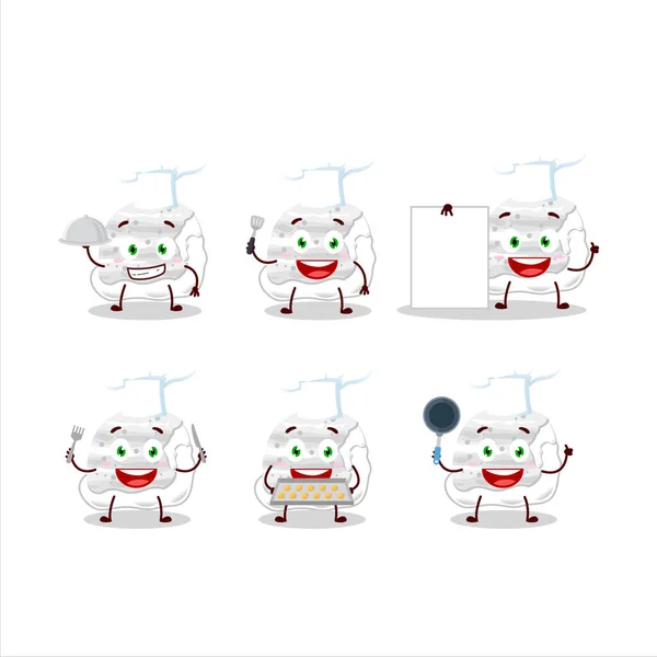 Personaje Dibujos Animados Las Cucharadas Helado Leche Con Varios Emoticonos — Vector de stock