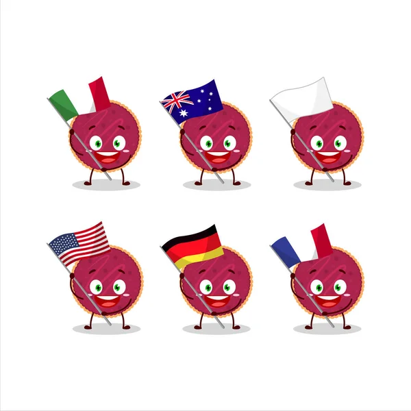 Cranberry Πίτα Χαρακτήρα Κινουμένων Σχεδίων Φέρει Τις Σημαίες Των Διαφόρων — Διανυσματικό Αρχείο