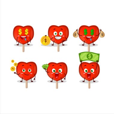 Lolipop, sevimli ifadeli çizgi film karakterlerine bayılır. Para getirir. Vektör illüstrasyonu