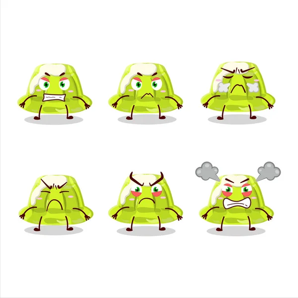 Green Pudding Cartoon Character Various Angry Expressions Vector Illustration — Stock Vector