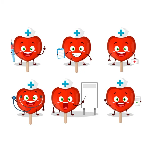 Doctor Profession Emoticon Lolipop Love Cartoon Character Vector Illustration — Stock Vector