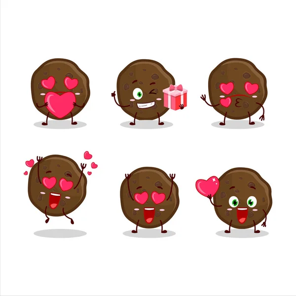 Čokoládové Sušenky Kreslená Postava Láskou Roztomilý Emotikon Vektorová Ilustrace — Stockový vektor