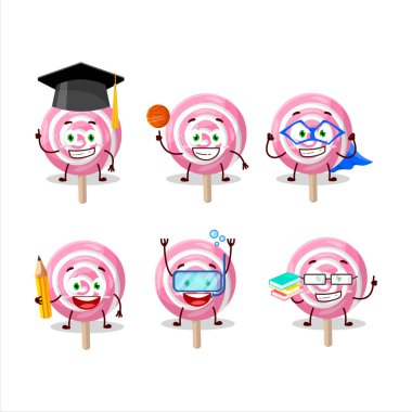 Değişik ifadeleri olan lolipop spiral çizgi film karakteri öğrencisi. Vektör illüstrasyonu